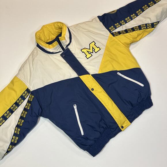 Vintage 90s Pro Player Michigan Wolverines Puffer Jacket Men’s XL Full Zip Blue - Picture 13 of 15